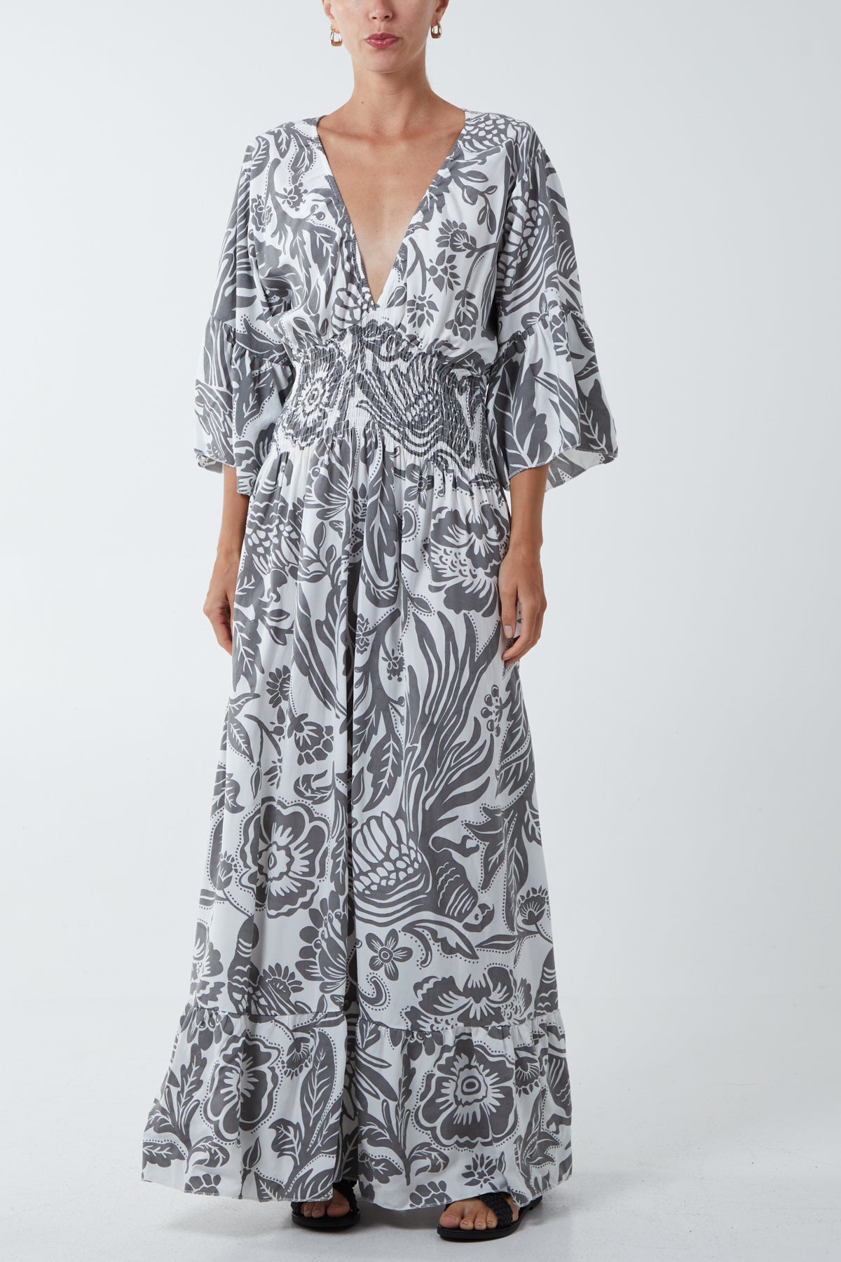 Floral Shirred Waist Maxi Dress For Women  - Dropwear