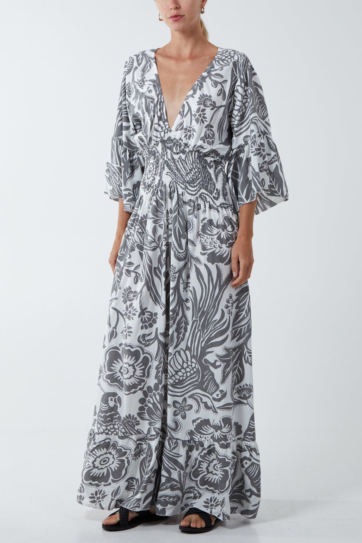 Floral Shirred Waist Maxi Dress For Women  - Dropwear
