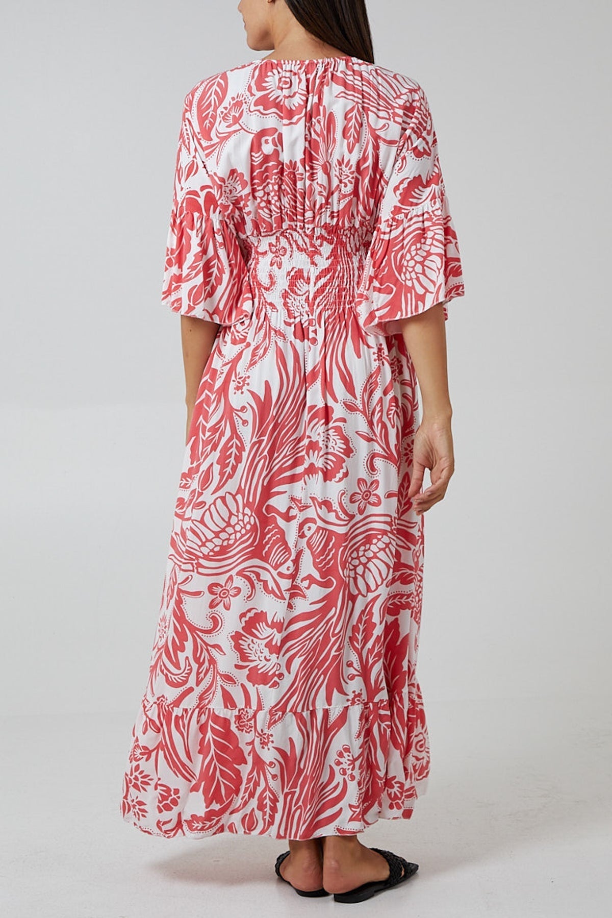 Floral Shirred Waist Maxi Dress For Women  - Dropwear