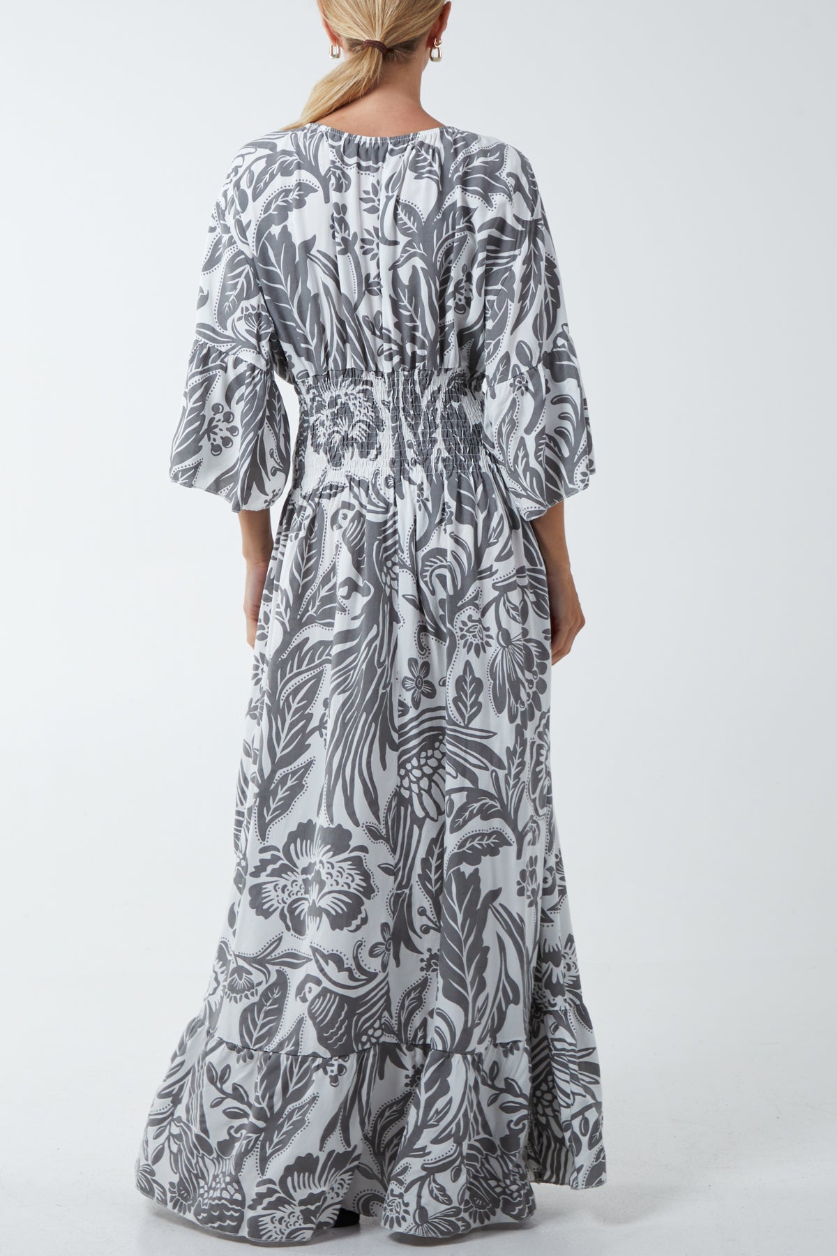 Floral Shirred Waist Maxi Dress For Women  - Dropwear