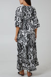 Grey Floral Shirred Waist Maxi Dress For Women ONE SIZE - Dropwear