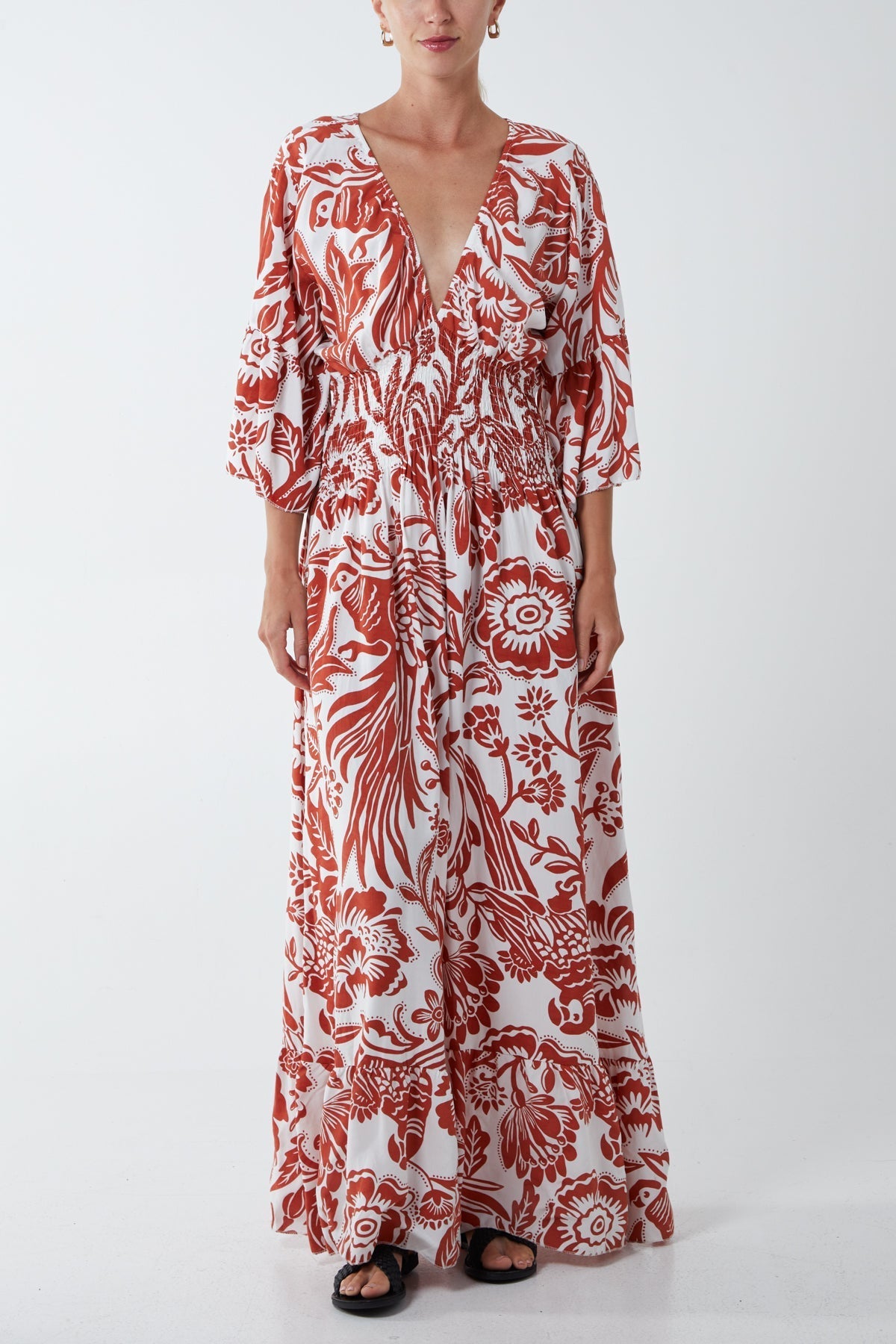 Lime Green Floral Shirred Waist Maxi Dress For Women ONE SIZE - Dropwear