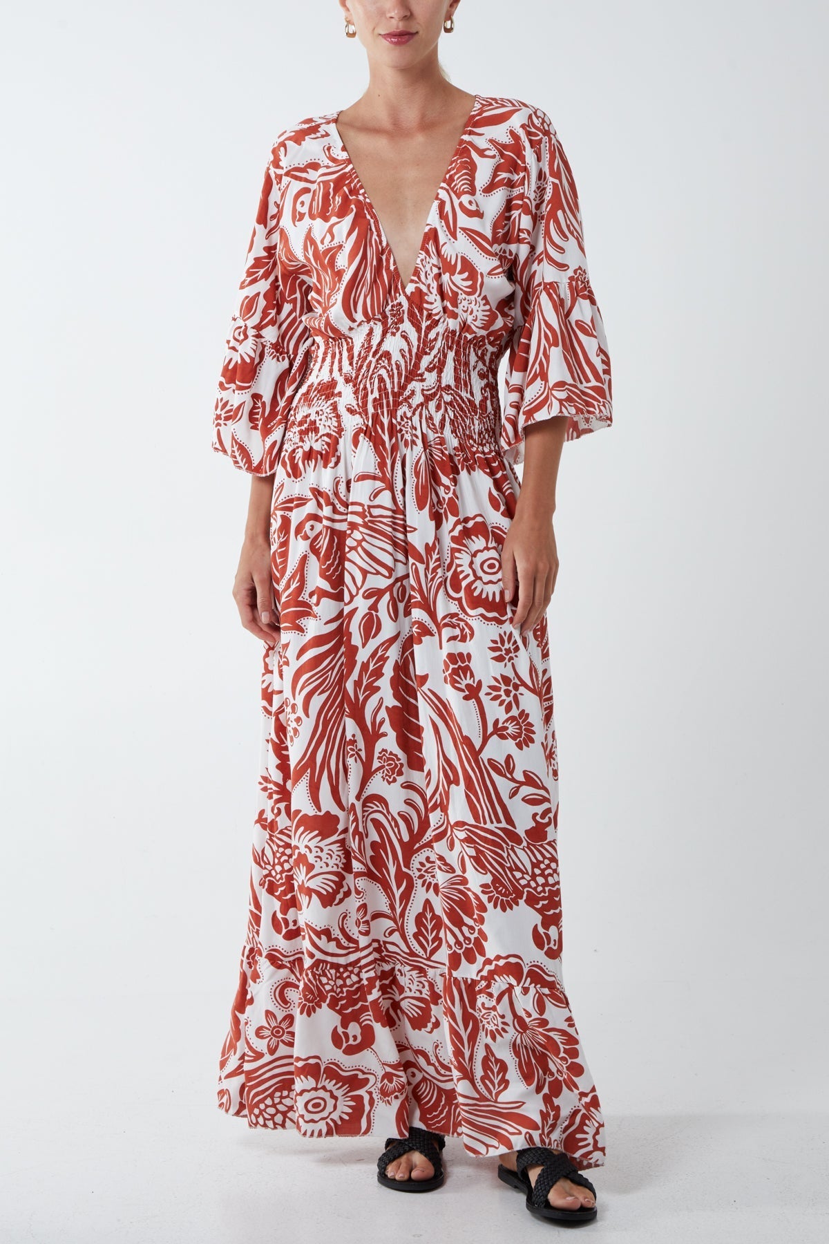 Floral Shirred Waist Maxi Dress For Women  - Dropwear