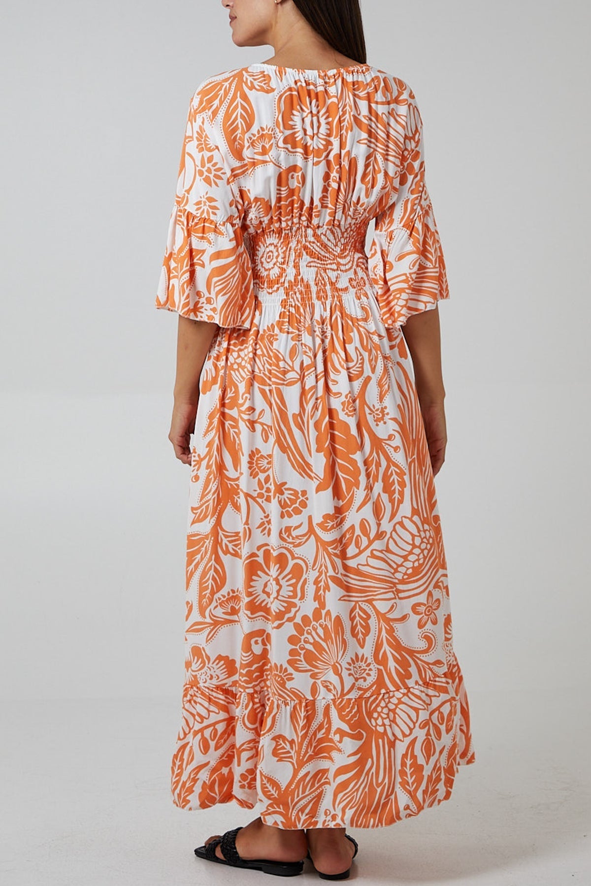 Royal Blue Floral Shirred Waist Maxi Dress For Women ONE SIZE - Dropwear