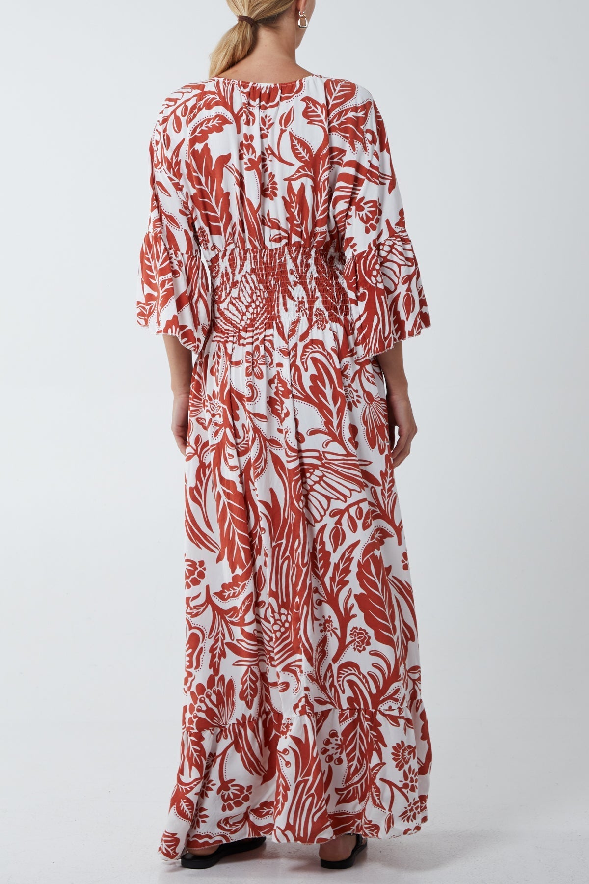 Floral Shirred Waist Maxi Dress For Women  - Dropwear