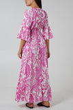 Coral Floral Shirred Waist Maxi Dress For Women ONE SIZE - Dropwear