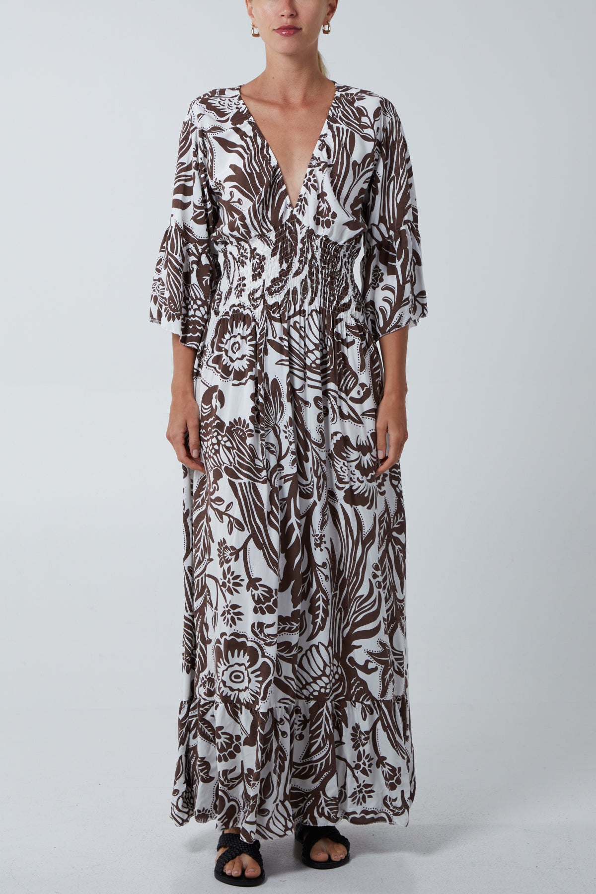 Floral Shirred Waist Maxi Dress For Women  - Dropwear