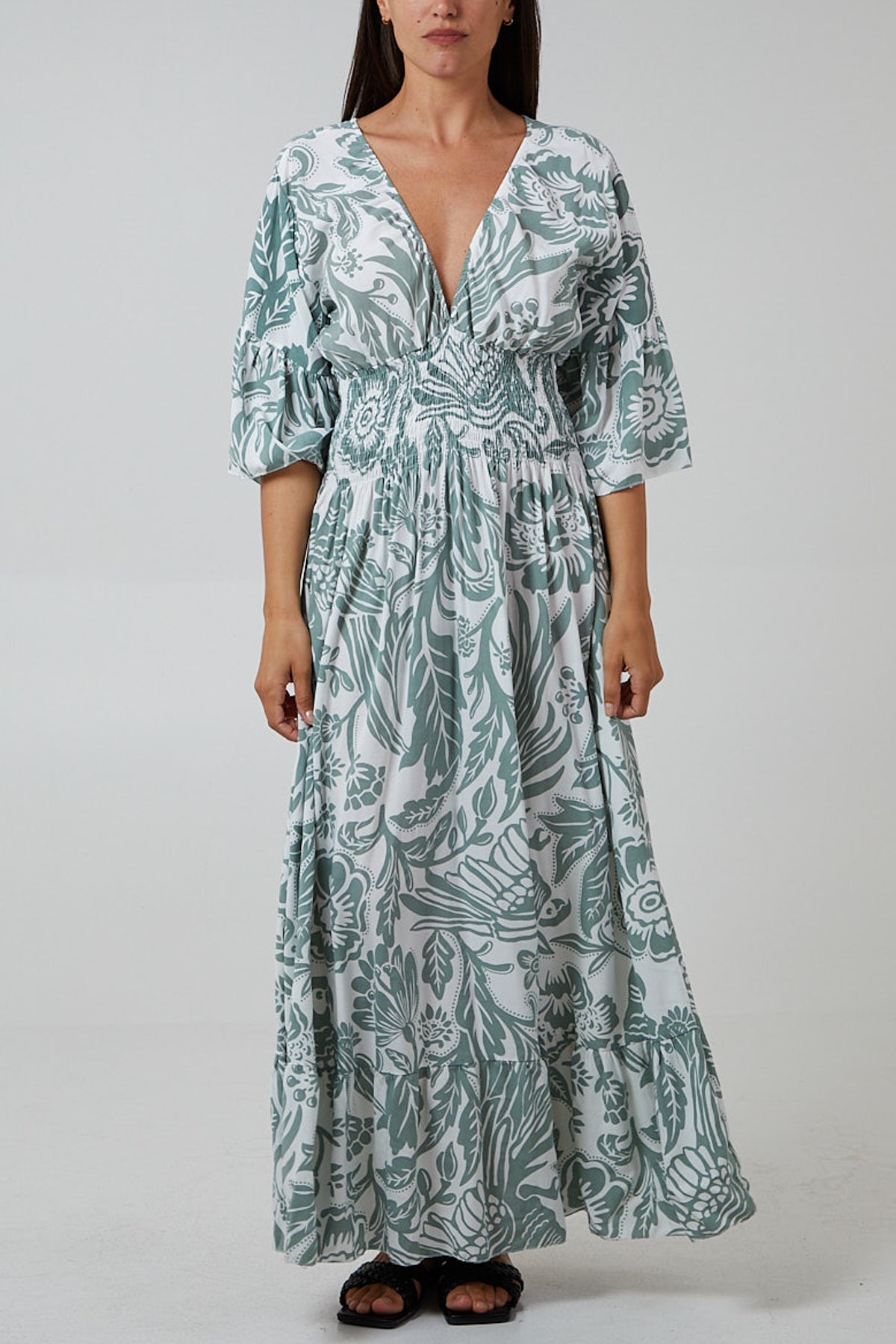 Floral Shirred Waist Maxi Dress For Women  - Dropwear