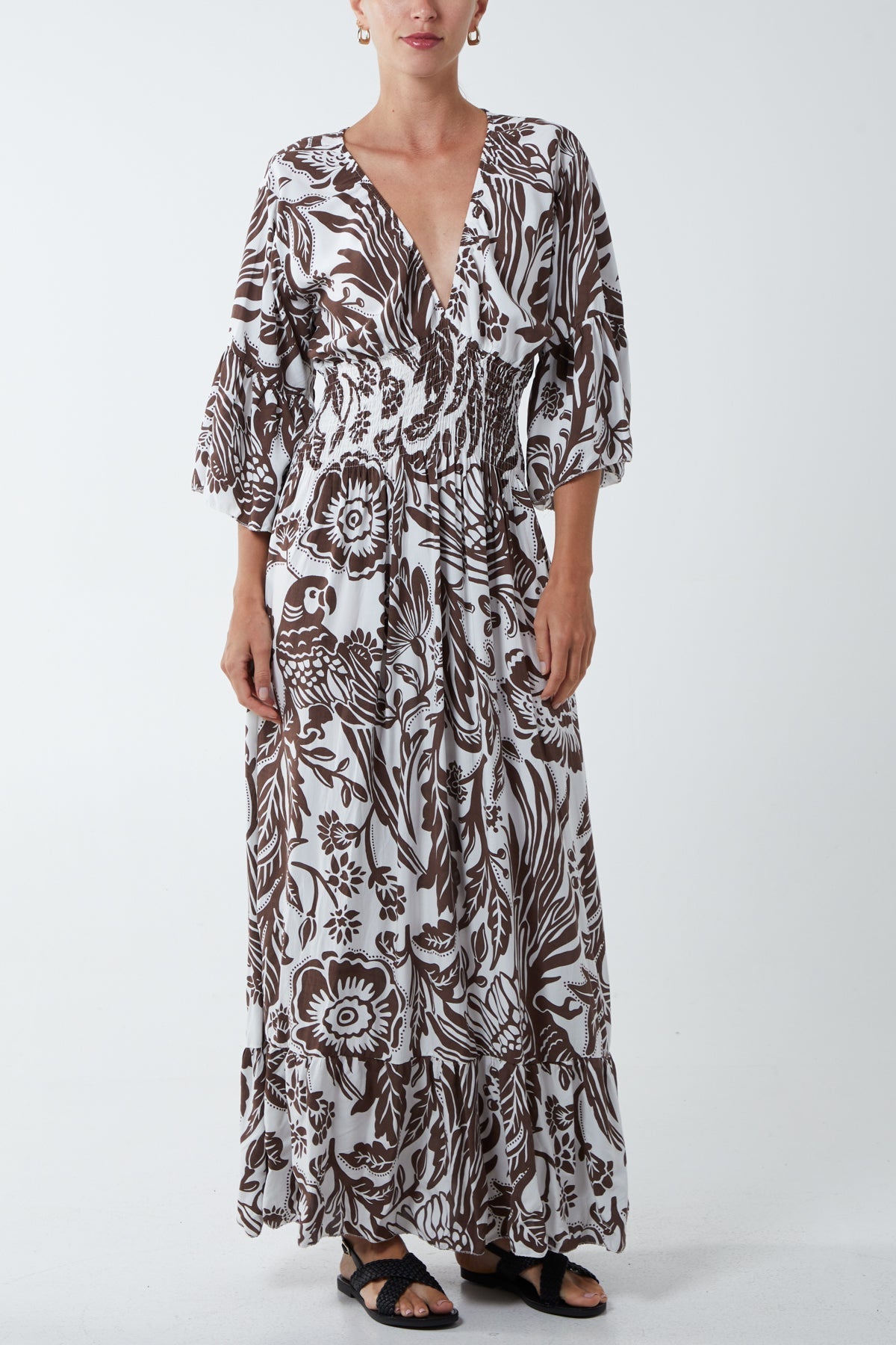 Floral Shirred Waist Maxi Dress For Women  - Dropwear