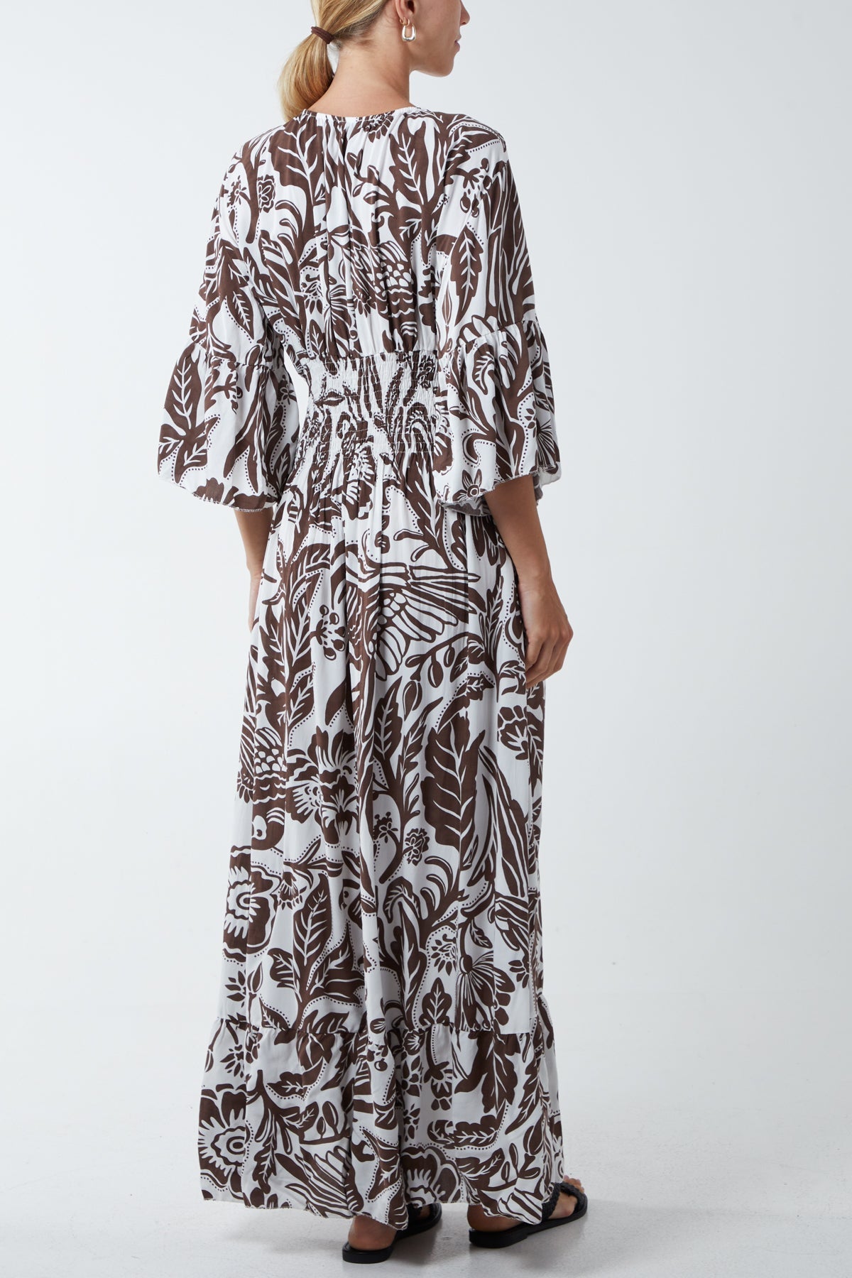 Floral Shirred Waist Maxi Dress For Women  - Dropwear