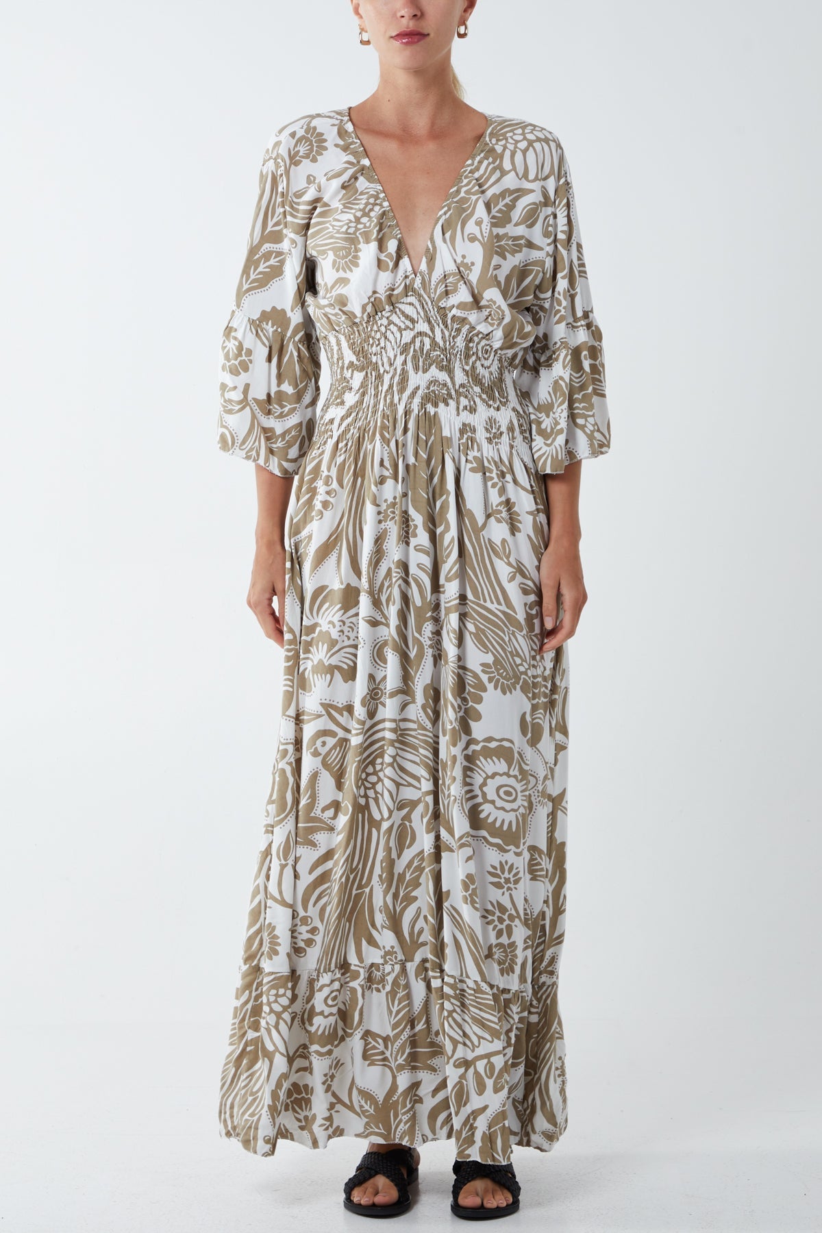 Floral Shirred Waist Maxi Dress For Women  - Dropwear