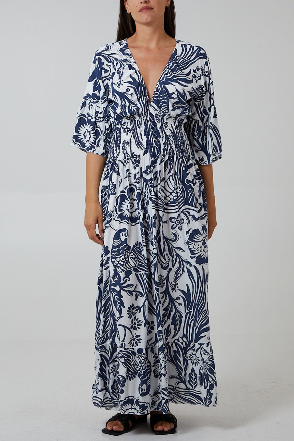 Floral Shirred Waist Maxi Dress For Women  - Dropwear