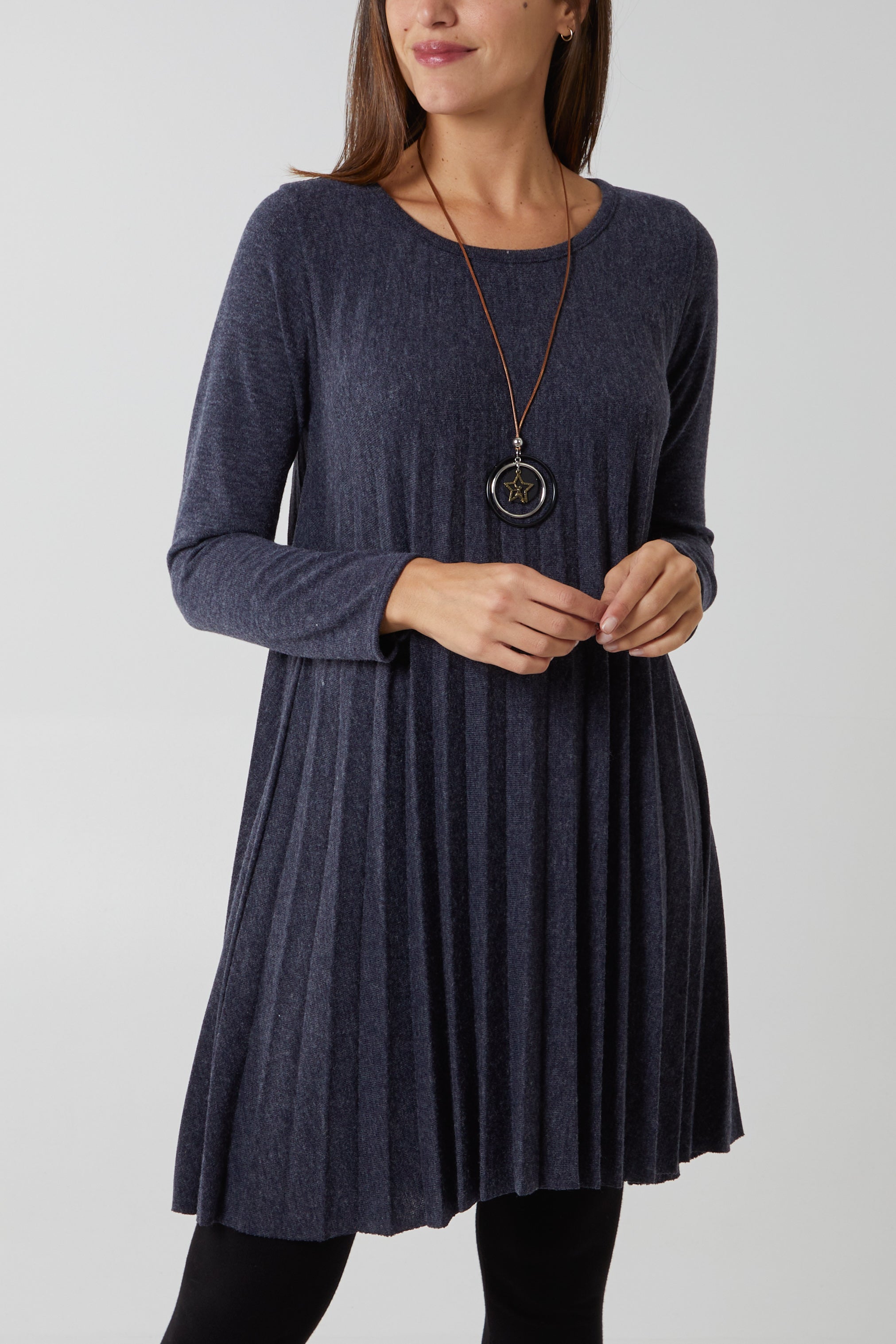Black Pleated Necklace Dress For Women ONE SIZE - Dropwear