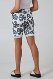 Denim Blue Monstera Leaf Super Stretch Shorts For Women 12 - Dropwear