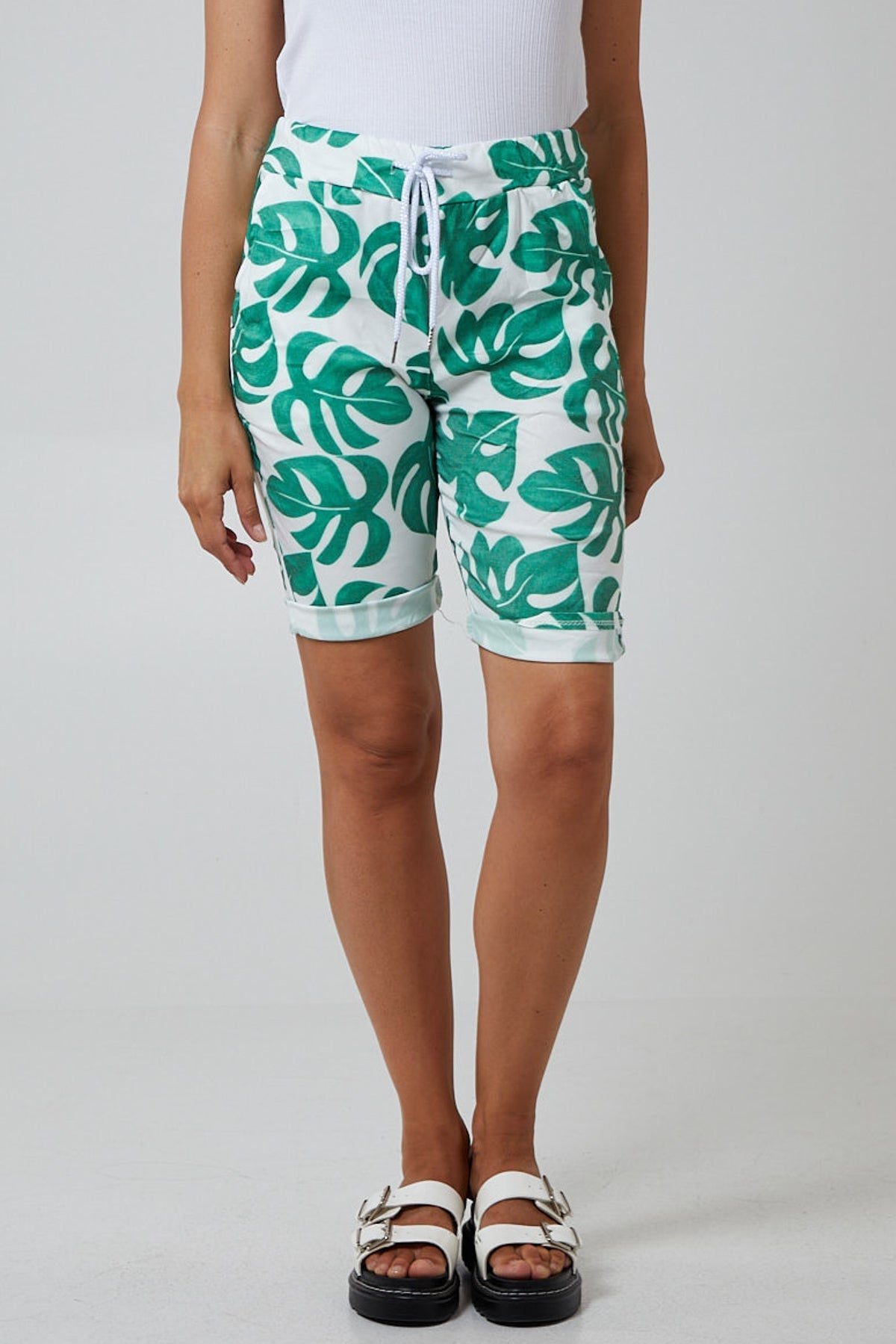 Jade Monstera Leaf Super Stretch Shorts For Women 12 - Dropwear