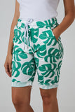 Khaki Monstera Leaf Super Stretch Shorts For Women 12 - Dropwear