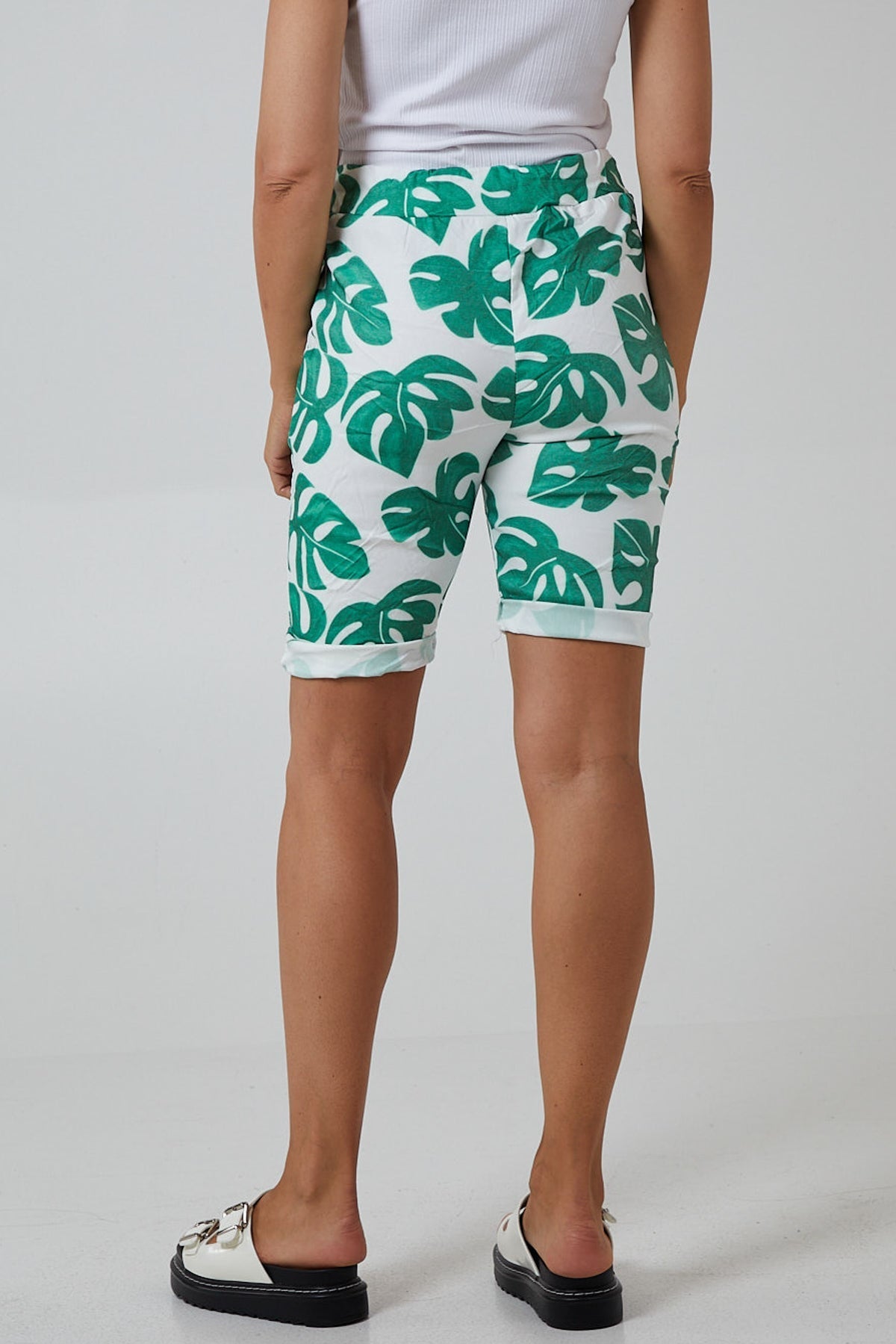 Royal Blue Monstera Leaf Super Stretch Shorts For Women 14 - Dropwear