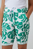Denim Blue Monstera Leaf Super Stretch Shorts For Women 14 - Dropwear