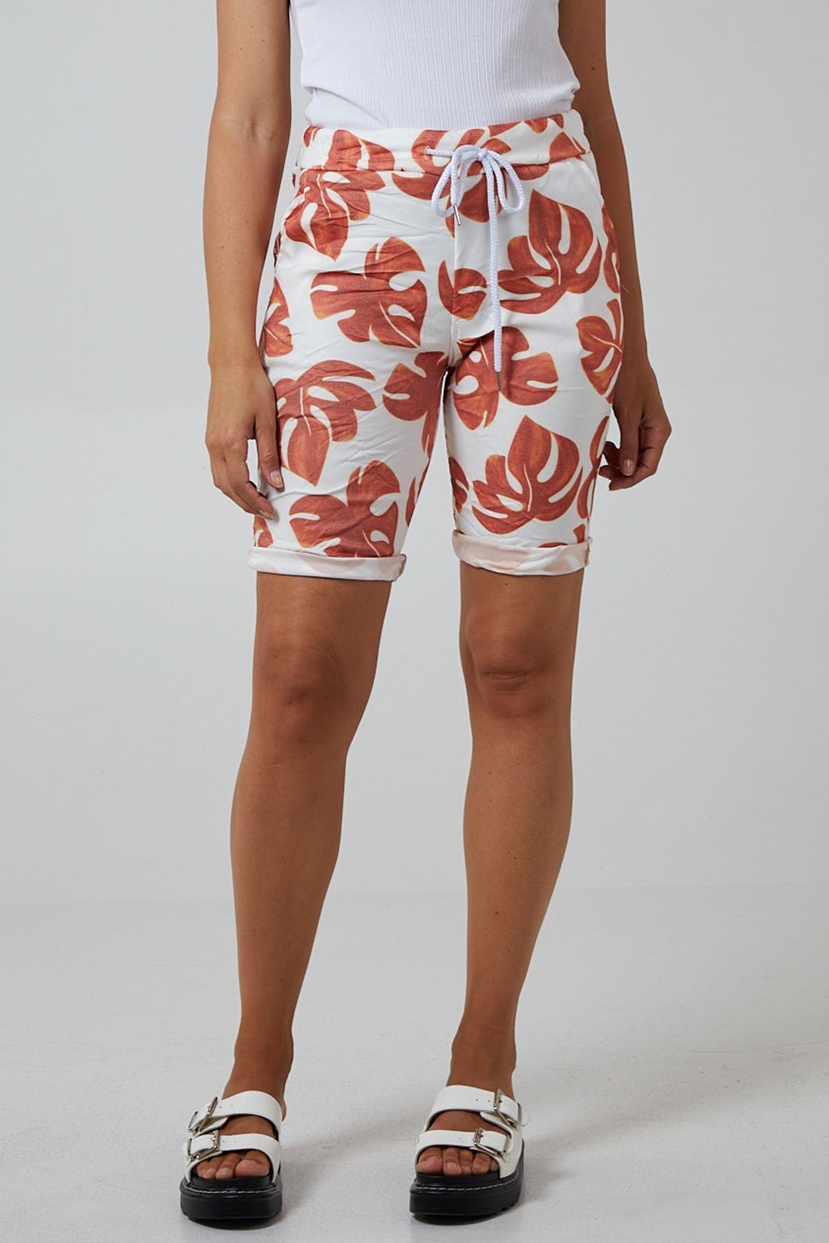 Grey Monstera Leaf Super Stretch Shorts For Women 14 - Dropwear