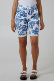Denim Blue Monstera Leaf Super Stretch Shorts For Women 10 - Dropwear