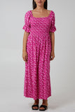Black Puff Sleeve Floral Shirred Bodice Dress For Women ONE SIZE - Dropwear