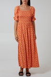 Jade Puff Sleeve Floral Shirred Bodice Dress For Women ONE SIZE - Dropwear