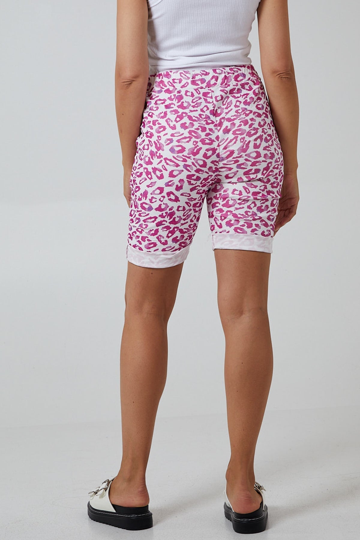 Light Denim Leopard Print Super Stretch Shorts For Women 12 - Dropwear
