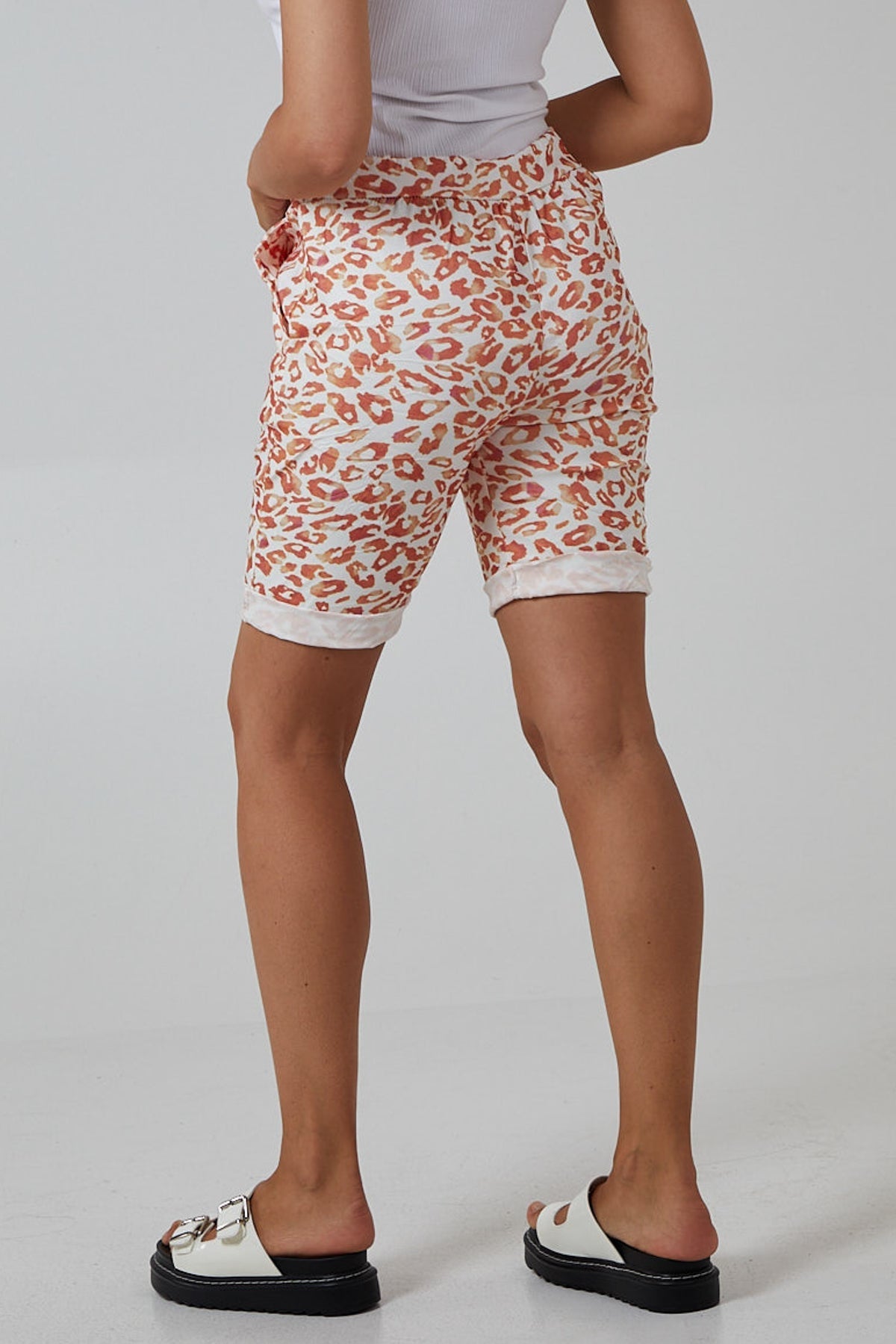 Khaki Leopard Print Super Stretch Shorts For Women 8 - Dropwear