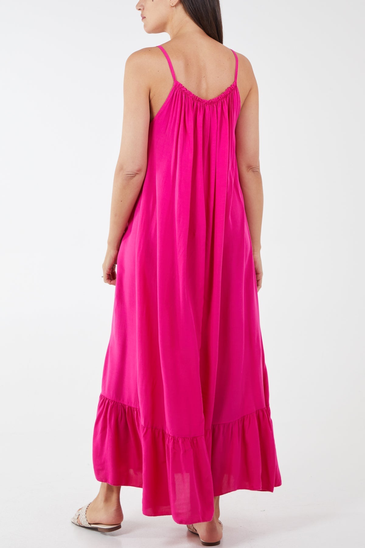 Fuchsia Cami Strap Relaxed Tiered Maxi Dress For Women ONE SIZE - Dropwear