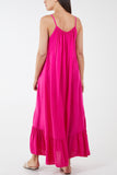 Fuchsia Cami Strap Relaxed Tiered Maxi Dress For Women ONE SIZE - Dropwear