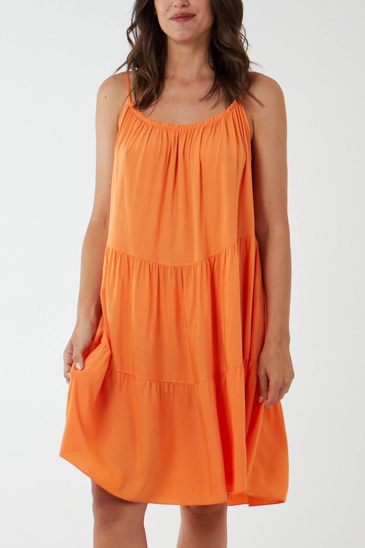 Camel Cami Strap Tiered Smock Dress For Women ONE SIZE - Dropwear