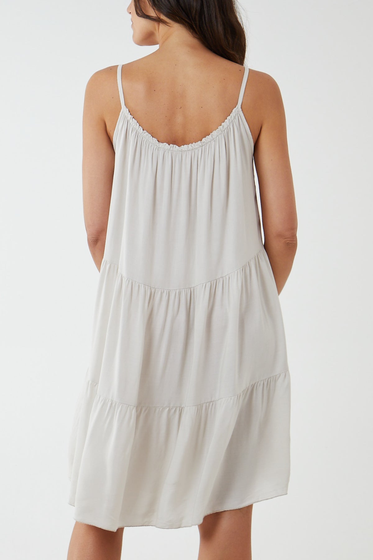 Beige Cami Strap Tiered Smock Dress For Women ONE SIZE - Dropwear