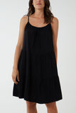 Black Cami Strap Tiered Smock Dress For Women ONE SIZE - Dropwear