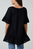 White Gypsy Broderie Anglaise Flounce Hem Blouse For Women ONE SIZE - Dropwear