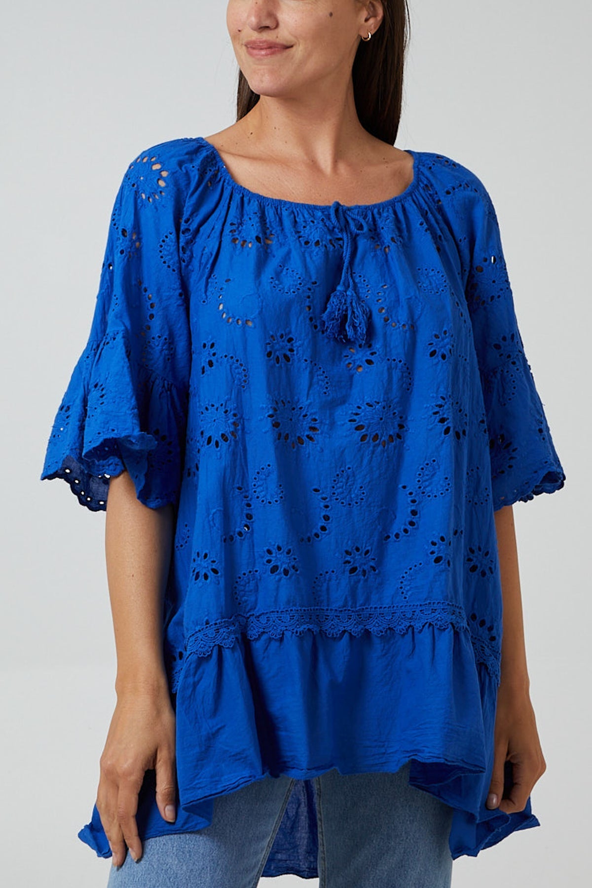 Gypsy Broderie Anglaise Flounce Hem Blouse For Women  - Dropwear