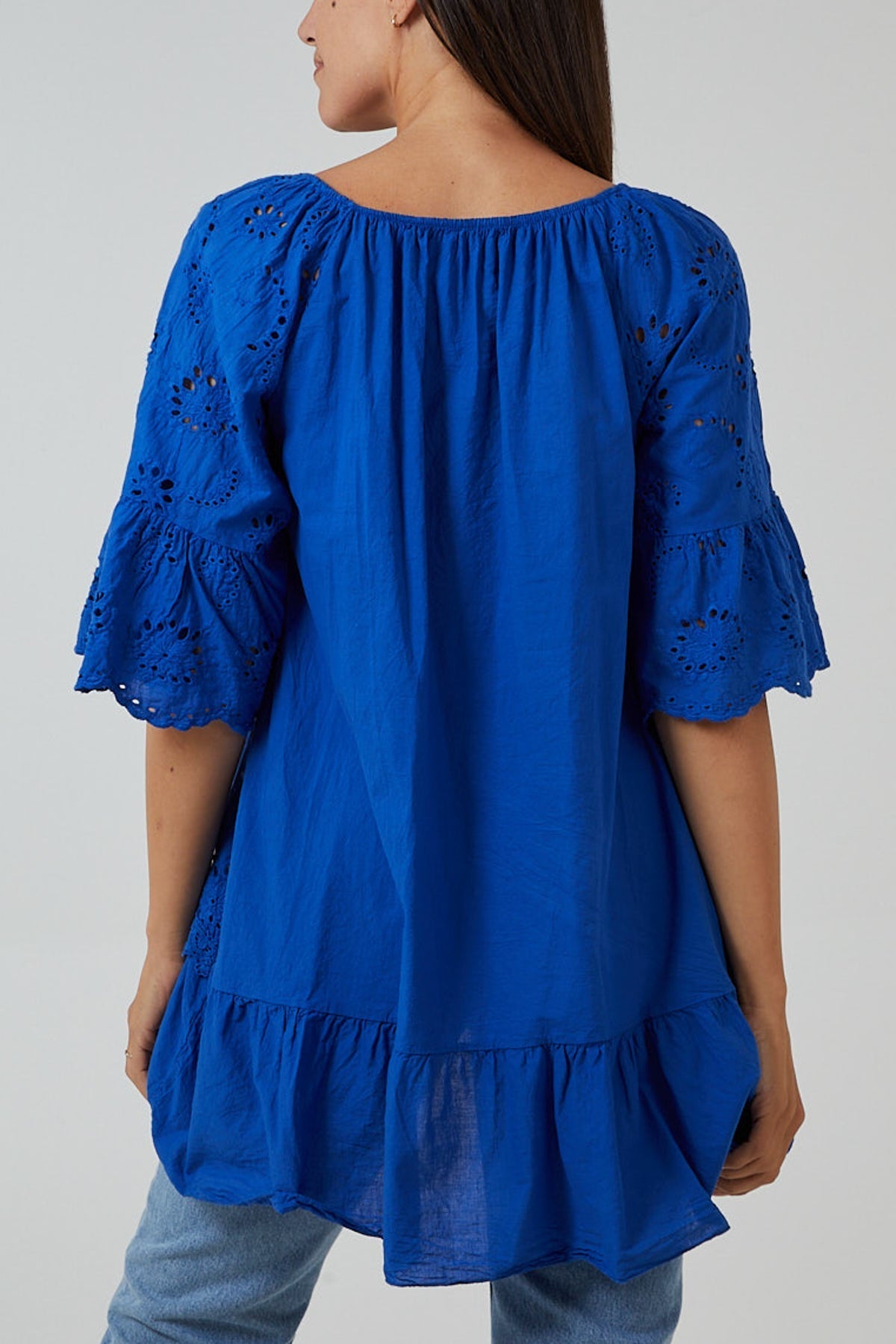 Gypsy Broderie Anglaise Flounce Hem Blouse For Women  - Dropwear
