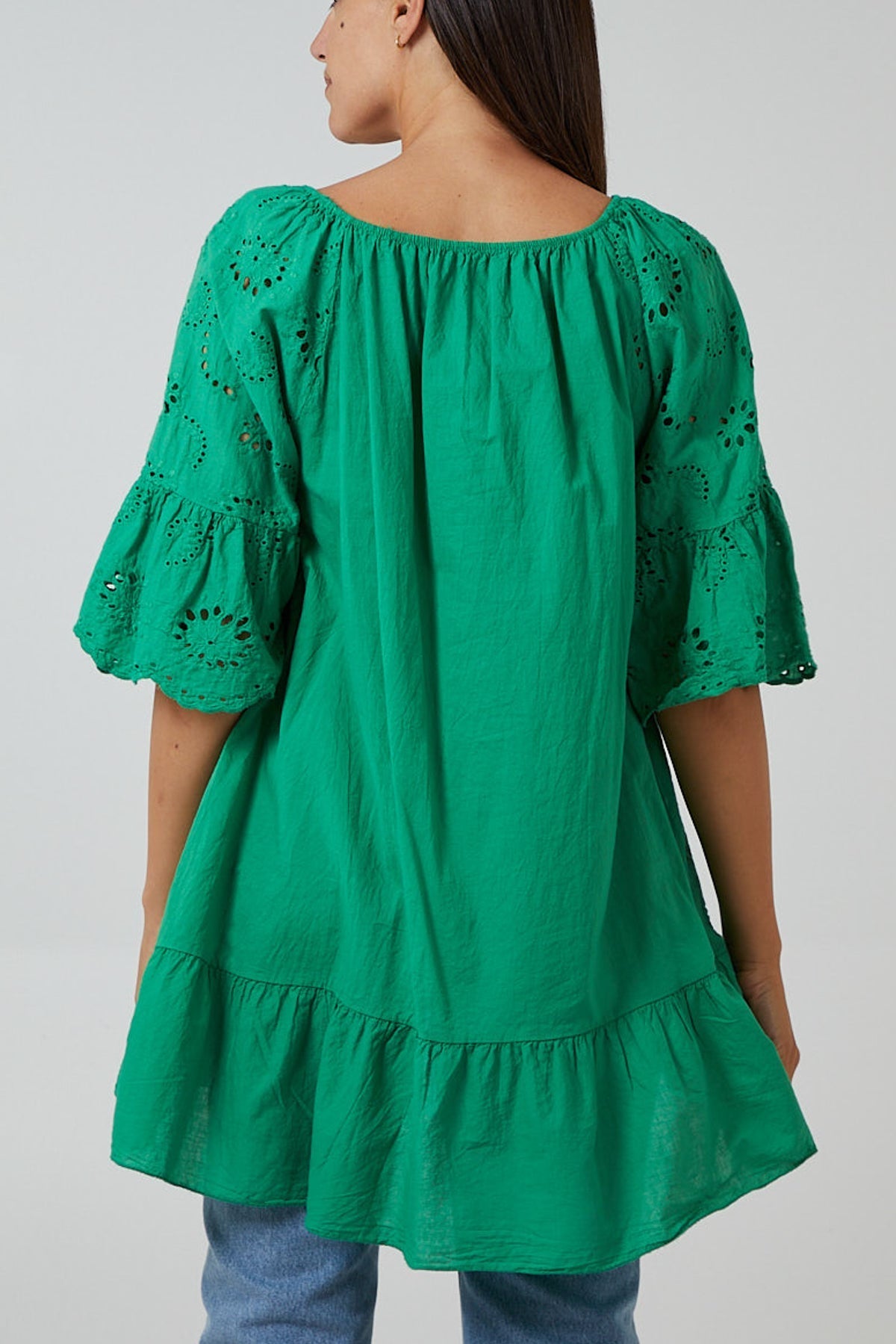 Hot Pink Gypsy Broderie Anglaise Flounce Hem Blouse For Women ONE SIZE - Dropwear