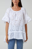 Gypsy Broderie Anglaise Flounce Hem Blouse For Women  - Dropwear