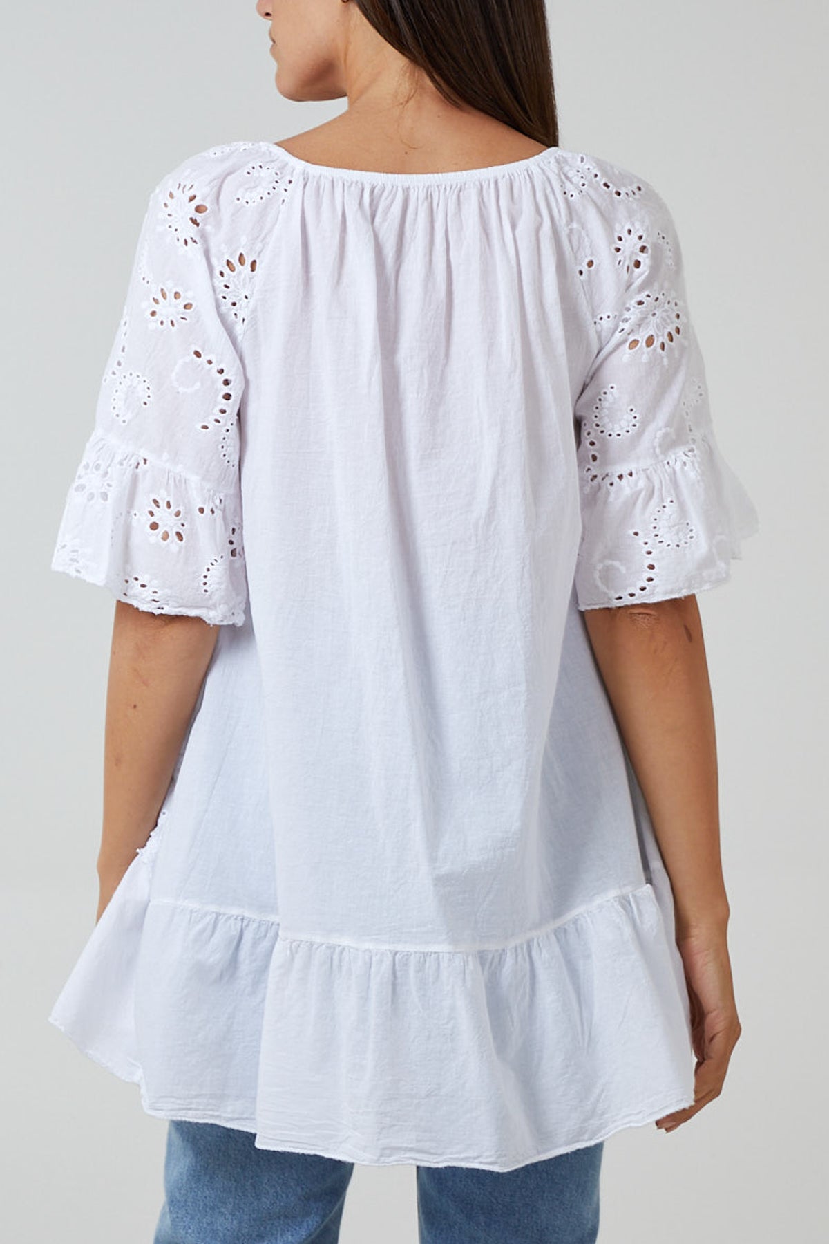 Gypsy Broderie Anglaise Flounce Hem Blouse For Women  - Dropwear