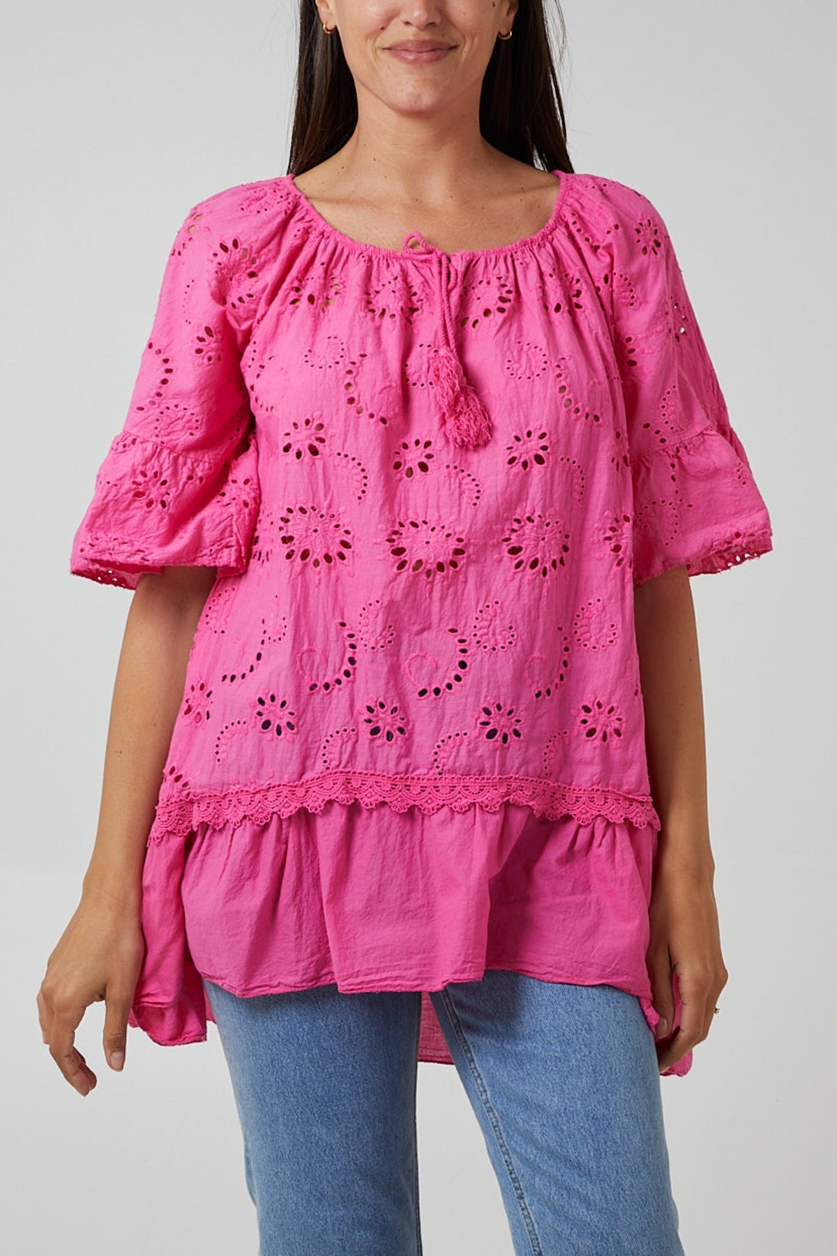 Gypsy Broderie Anglaise Flounce Hem Blouse For Women  - Dropwear