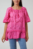 Gypsy Broderie Anglaise Flounce Hem Blouse For Women  - Dropwear