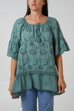 Jade Gypsy Broderie Anglaise Flounce Hem Blouse For Women ONE SIZE - Dropwear