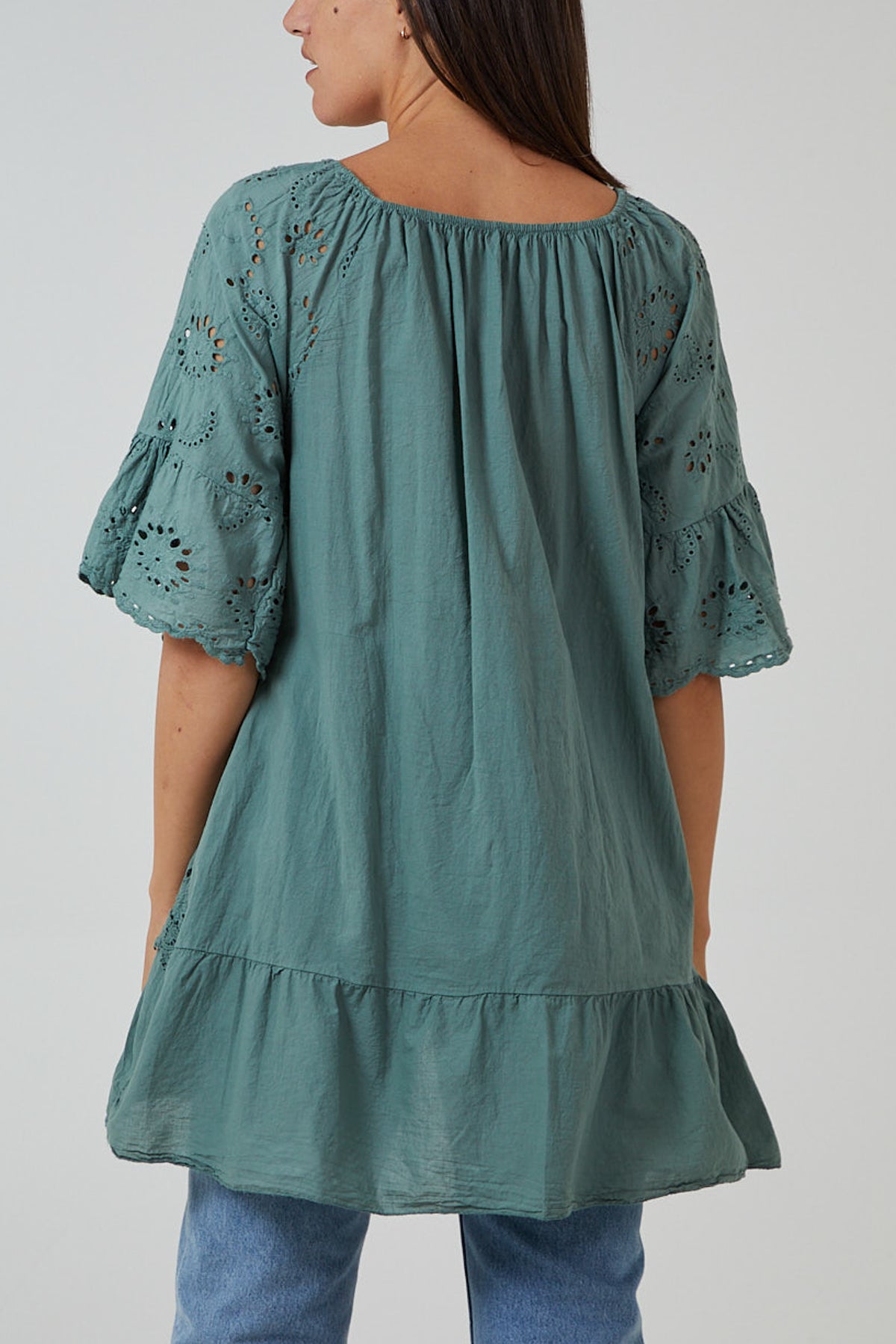 Black Gypsy Broderie Anglaise Flounce Hem Blouse For Women ONE SIZE - Dropwear