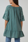 Black Gypsy Broderie Anglaise Flounce Hem Blouse For Women ONE SIZE - Dropwear