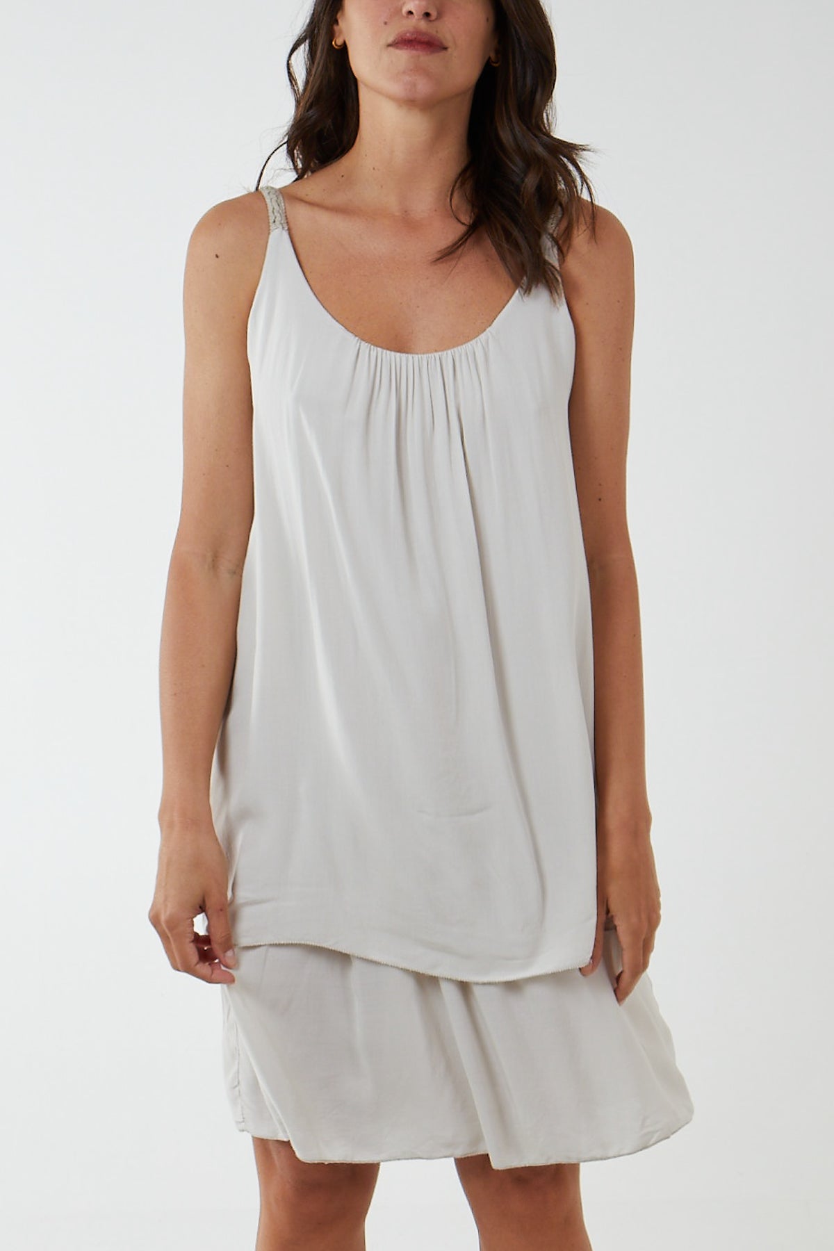 Khaki Double Layer Cami Strap Dress For Women ONE SIZE - Dropwear