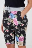 Black Drawstring Waist Floral Shorts For Women 10 - Dropwear
