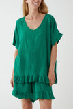 Jade Cotton Blend Frill Hem Top & Short Set For Women ONE SIZE - Dropwear
