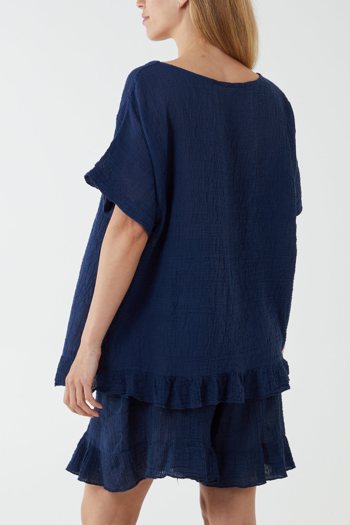 Cotton Blend Frill Hem Top & Short Set For Women  - Dropwear