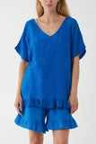 Fuchsia Cotton Blend Frill Hem Top & Short Set For Women ONE SIZE - Dropwear