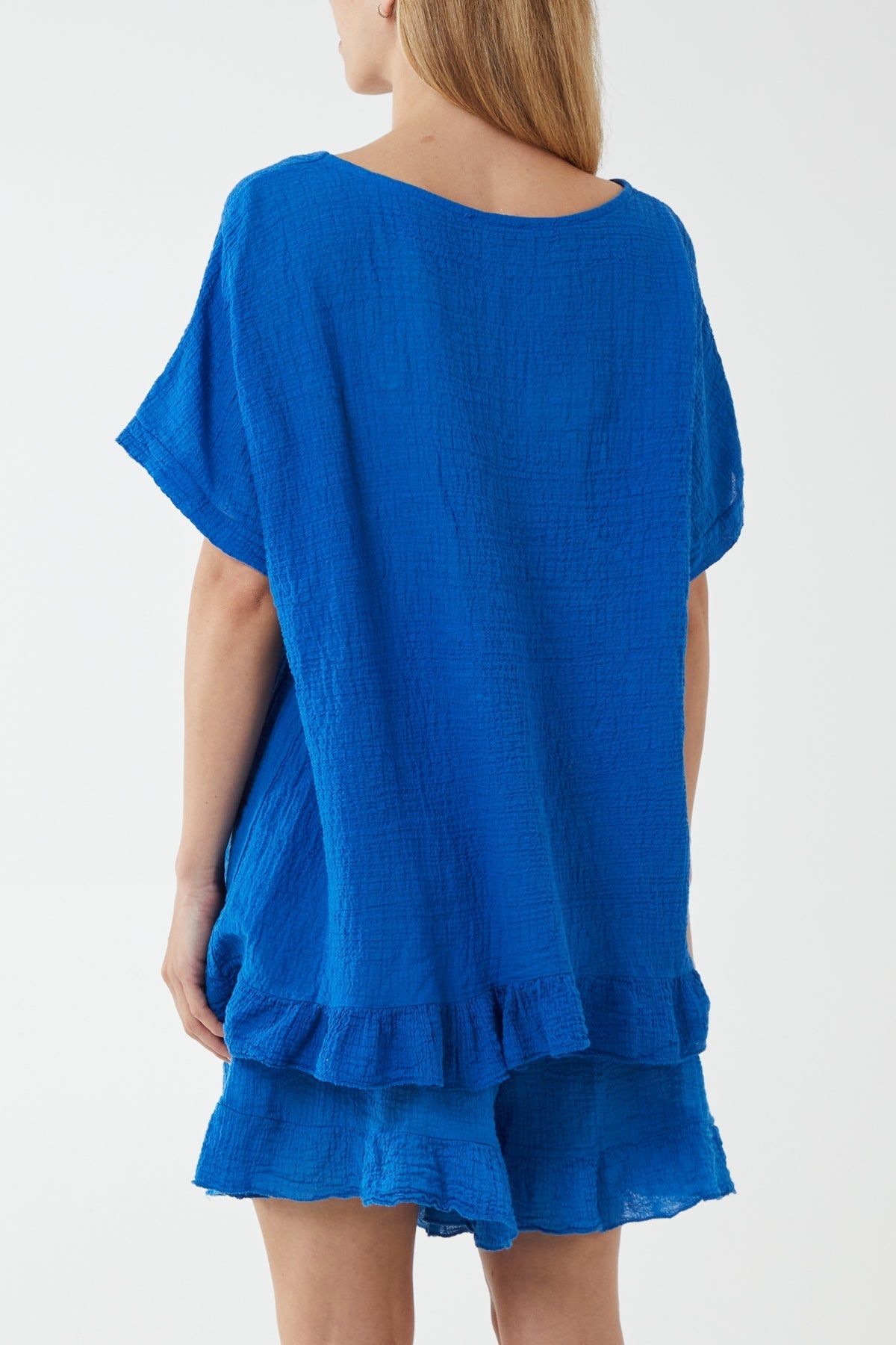 Orange Cotton Blend Frill Hem Top & Short Set For Women ONE SIZE - Dropwear